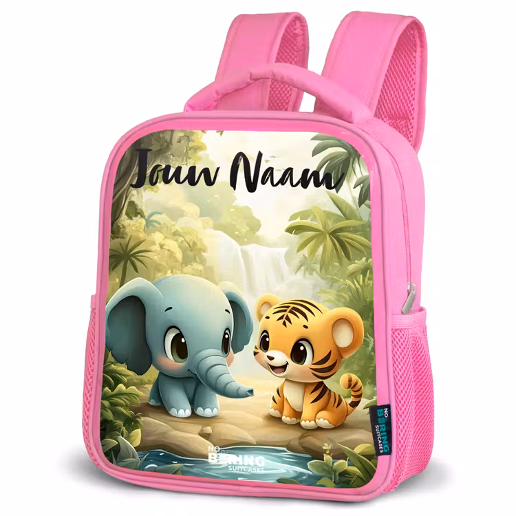 Kinderrugzak met naam - Roze - Olifant - Tijger - Bos - Jungle — 6