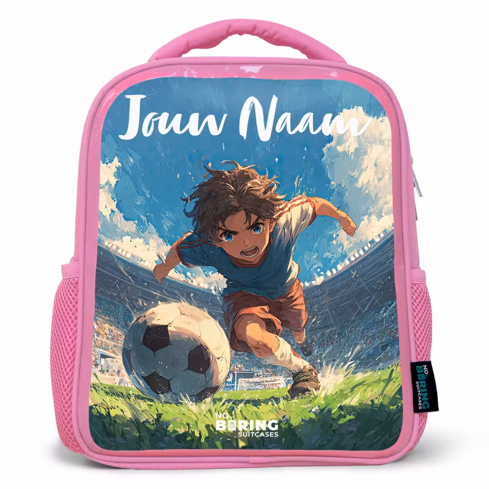 Kinderrugzak met naam - Roze - Stadion - Voetbal - Jongen — 1