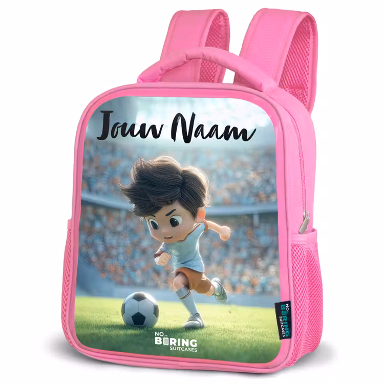 Kinderrugzak met naam - Roze - Jongen - Voetbal - Stadion - Zonlicht — 6