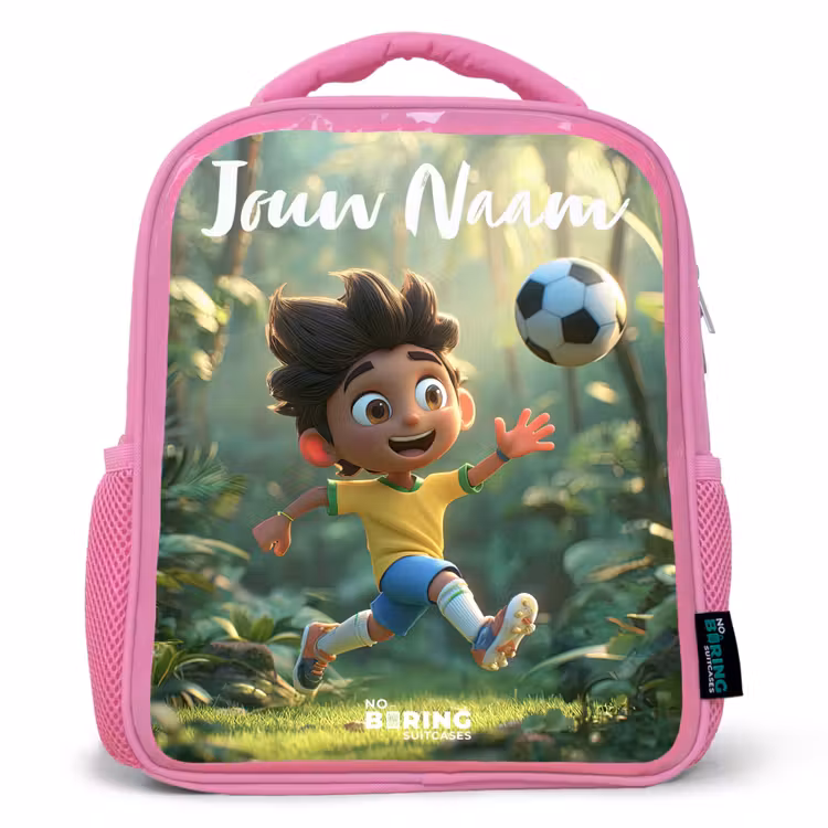 Kinderrugzak met naam - Roze - Voetbal - Jongen - Bos — 1