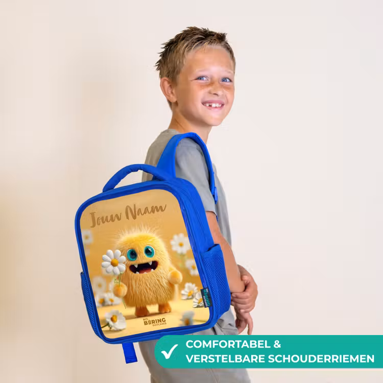 Kinderrugzak - Blauw - Monster - Wezen - Bloem - Geel — 4