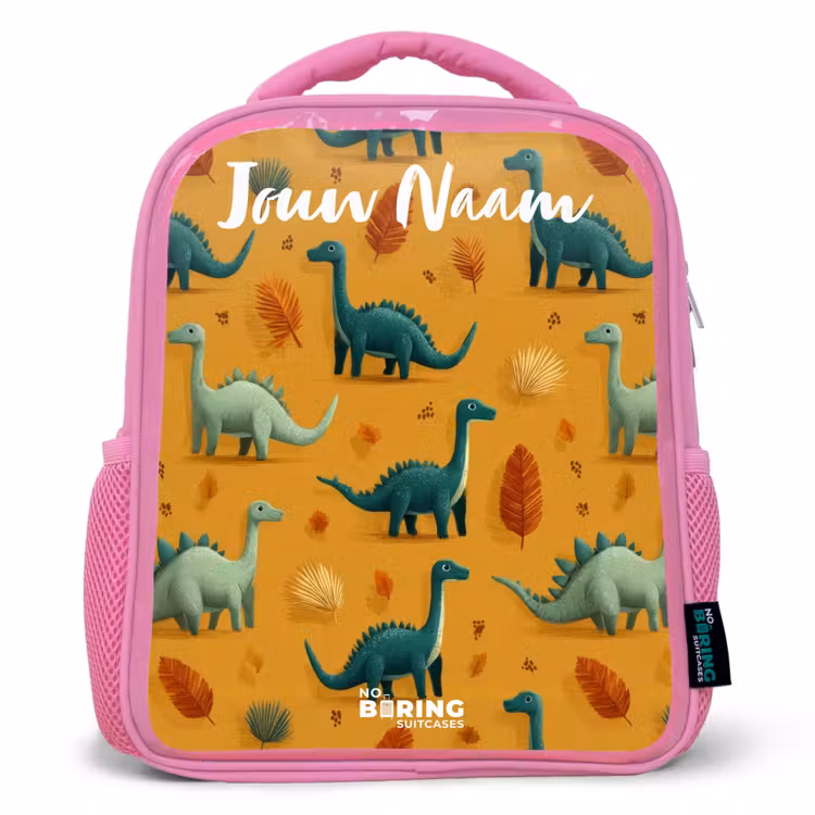 Kinderrugzak met naam - Roze - Dino - Dieren - Patroon — 1