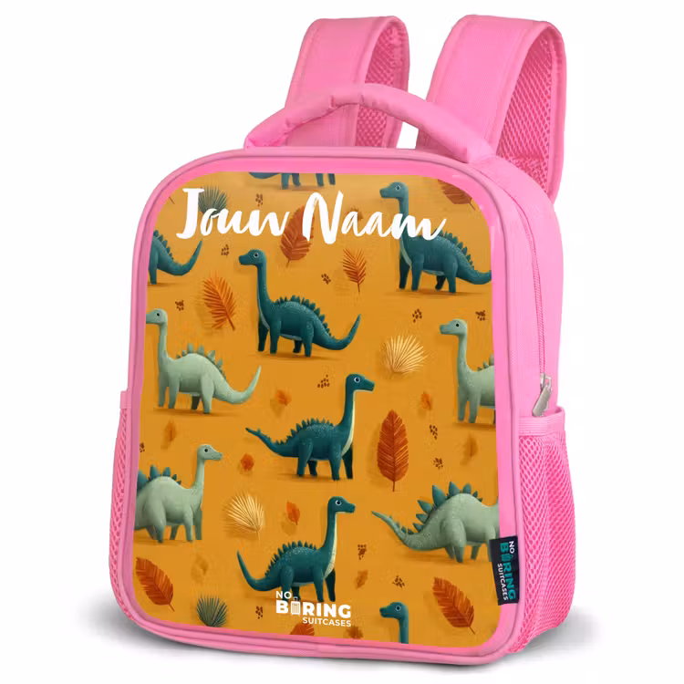 Kinderrugzak met naam - Roze - Dino - Dieren - Patroon — 6