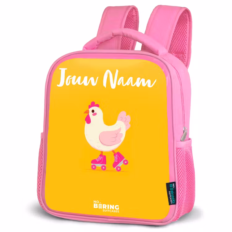 Kinderrugzak met naam - Roze - Kip - Rolschaatsen - Geel — 6
