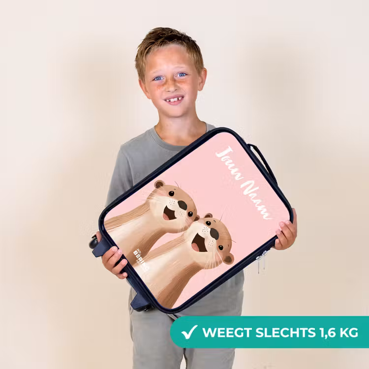 Kinderkoffer met naam - Zwart - Glimlach - Otters - Roze - Illustratie — 2