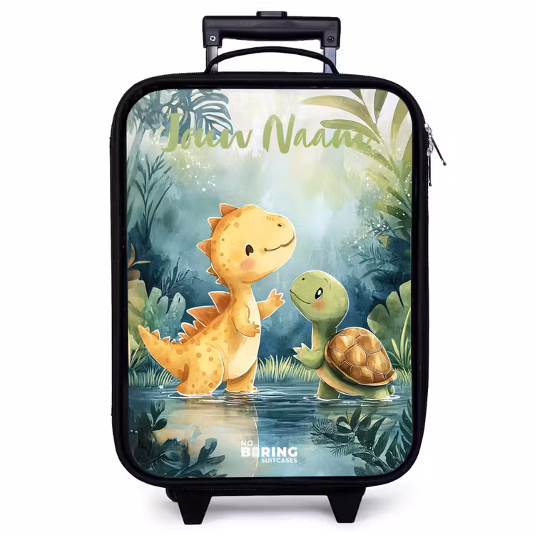 Kinderkoffer met naam - Zwart - Dino - Schildpad - Jungle — 1