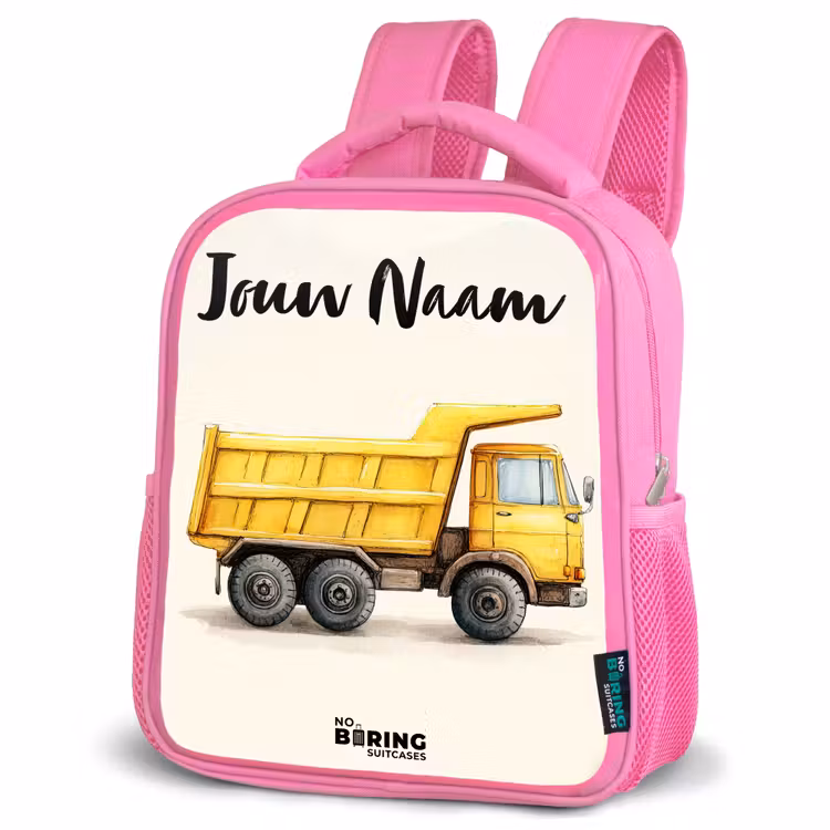 Kinderrugzak met naam - Roze - Kiepwagen - Getekend - Geel — 6
