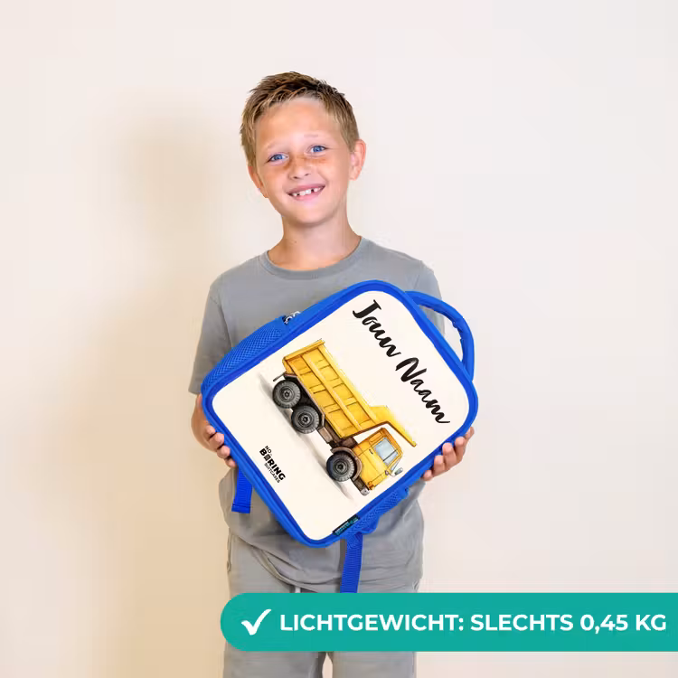 Kinderrugzak met naam - Blauw - Kiepwagen - Getekend - Geel — 2