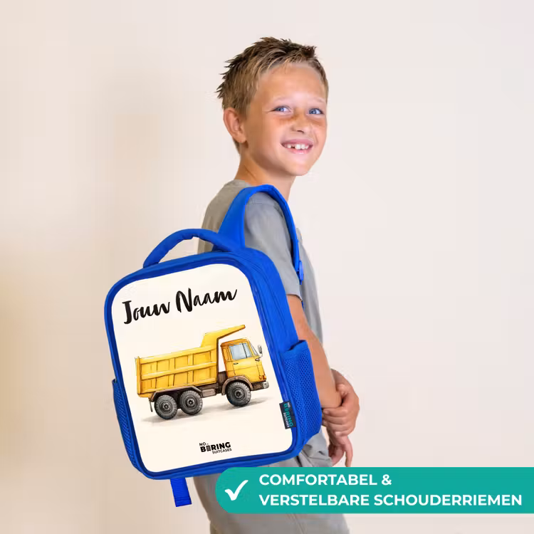 Kinderrugzak met naam - Blauw - Kiepwagen - Getekend - Geel — 4