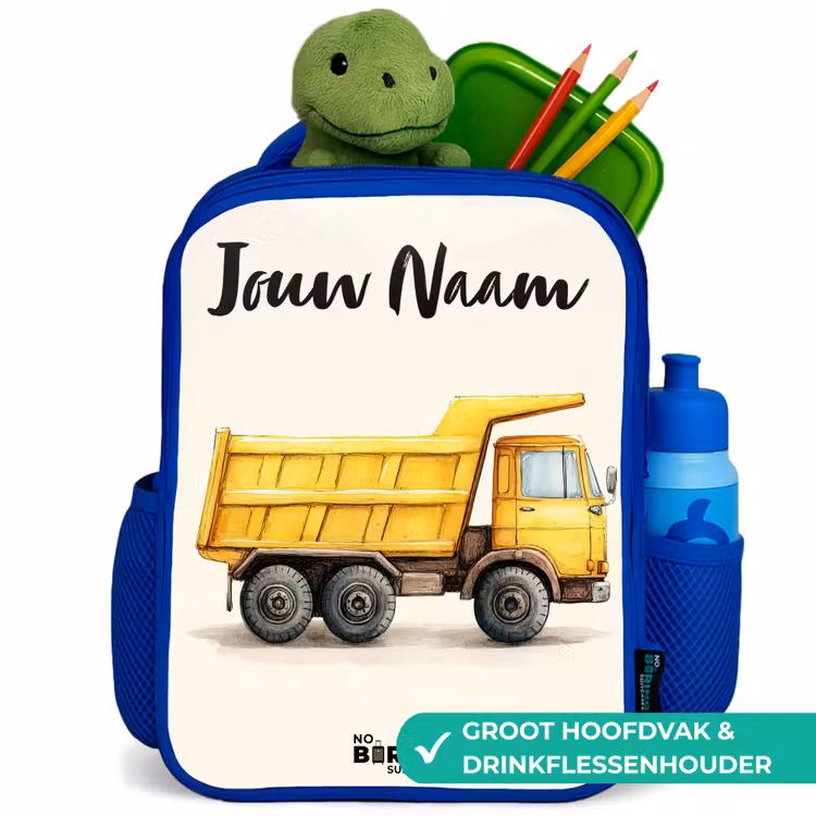 Kinderrugzak met naam - Blauw - Kiepwagen - Getekend - Geel — 5