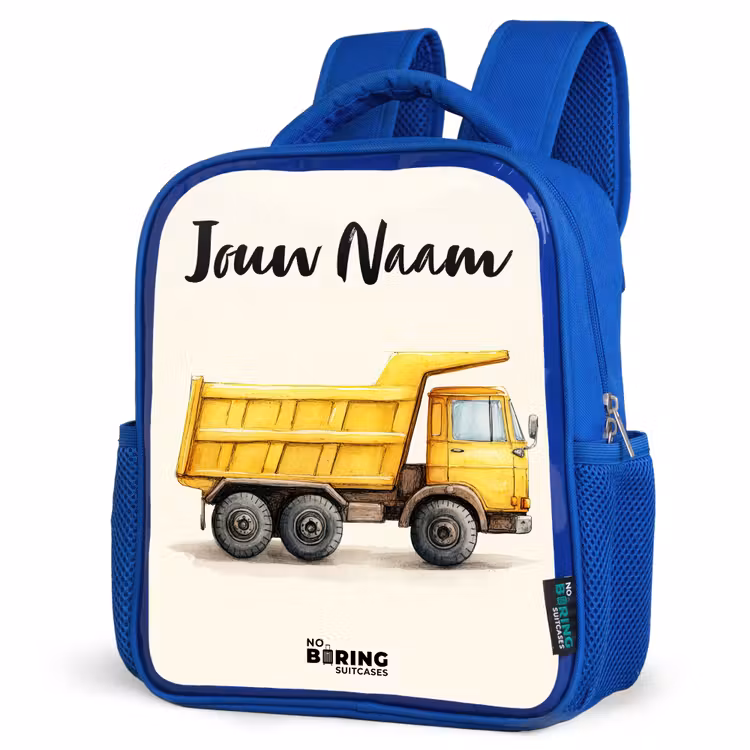 Kinderrugzak met naam - Blauw - Kiepwagen - Getekend - Geel — 9