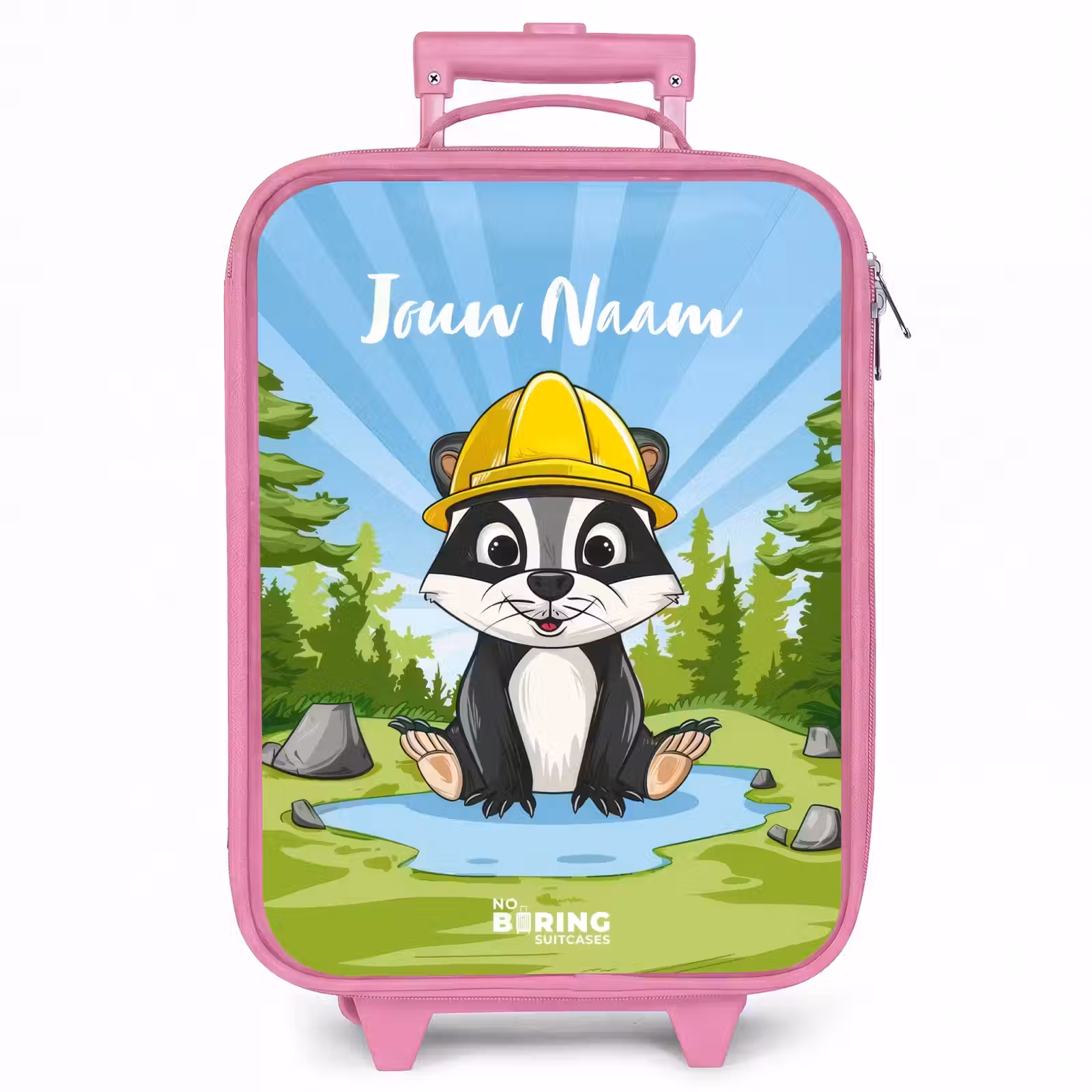 Kinderkoffer met naam - Roze - Wally werkbeer — 1