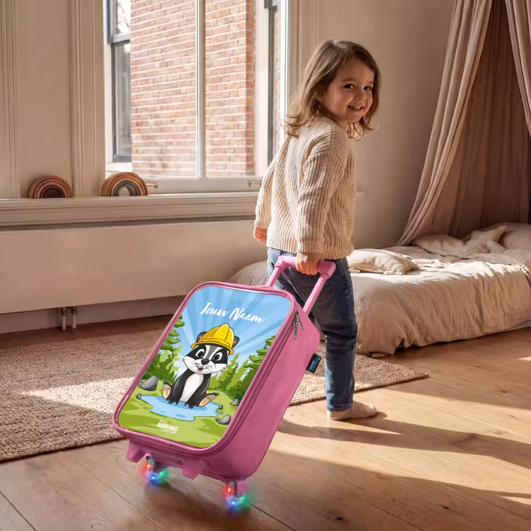 Kinderkoffer met naam - Roze - Wally werkbeer — 3