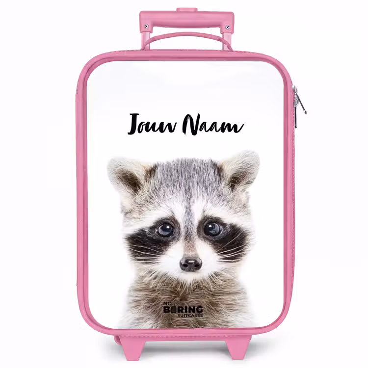 Kinderkoffer met naam - Roze - Rachid Racoon — 1
