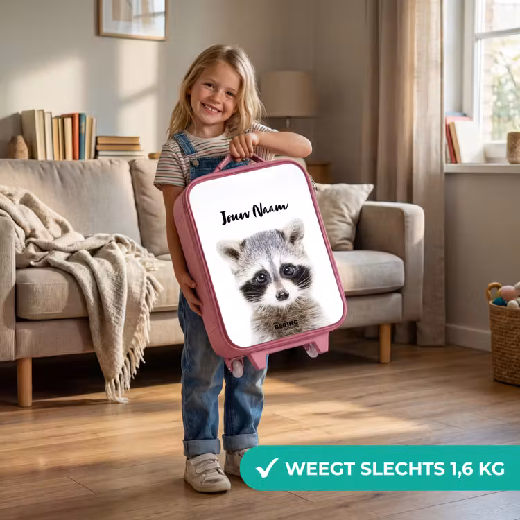 Kinderkoffer met naam - Roze - Rachid Racoon — 2