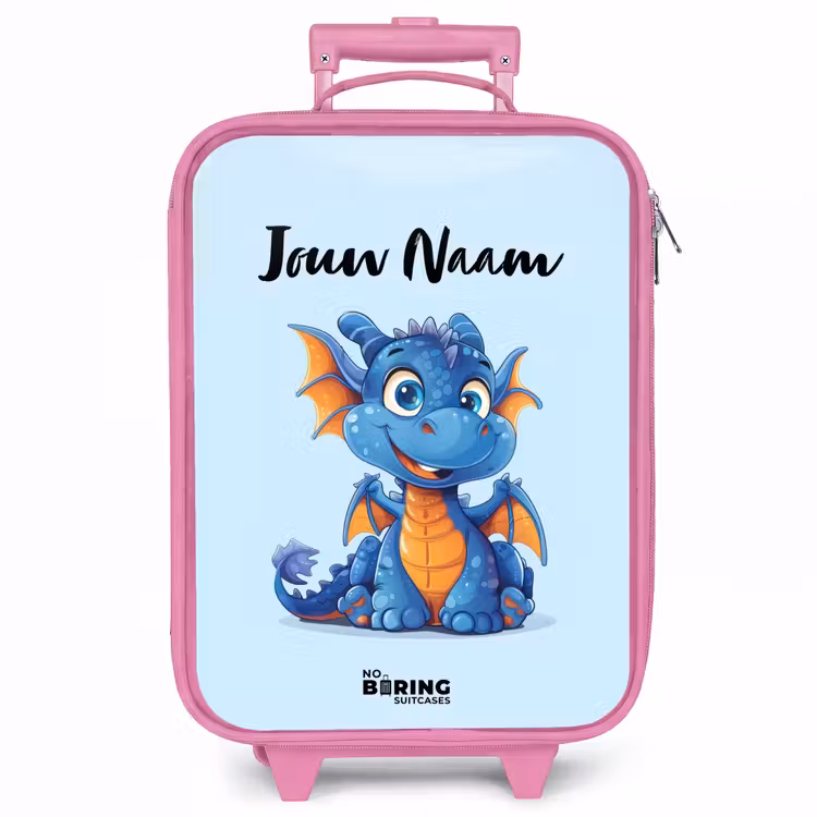 Kinderkoffer met naam - Roze - Dinky draakje — 1