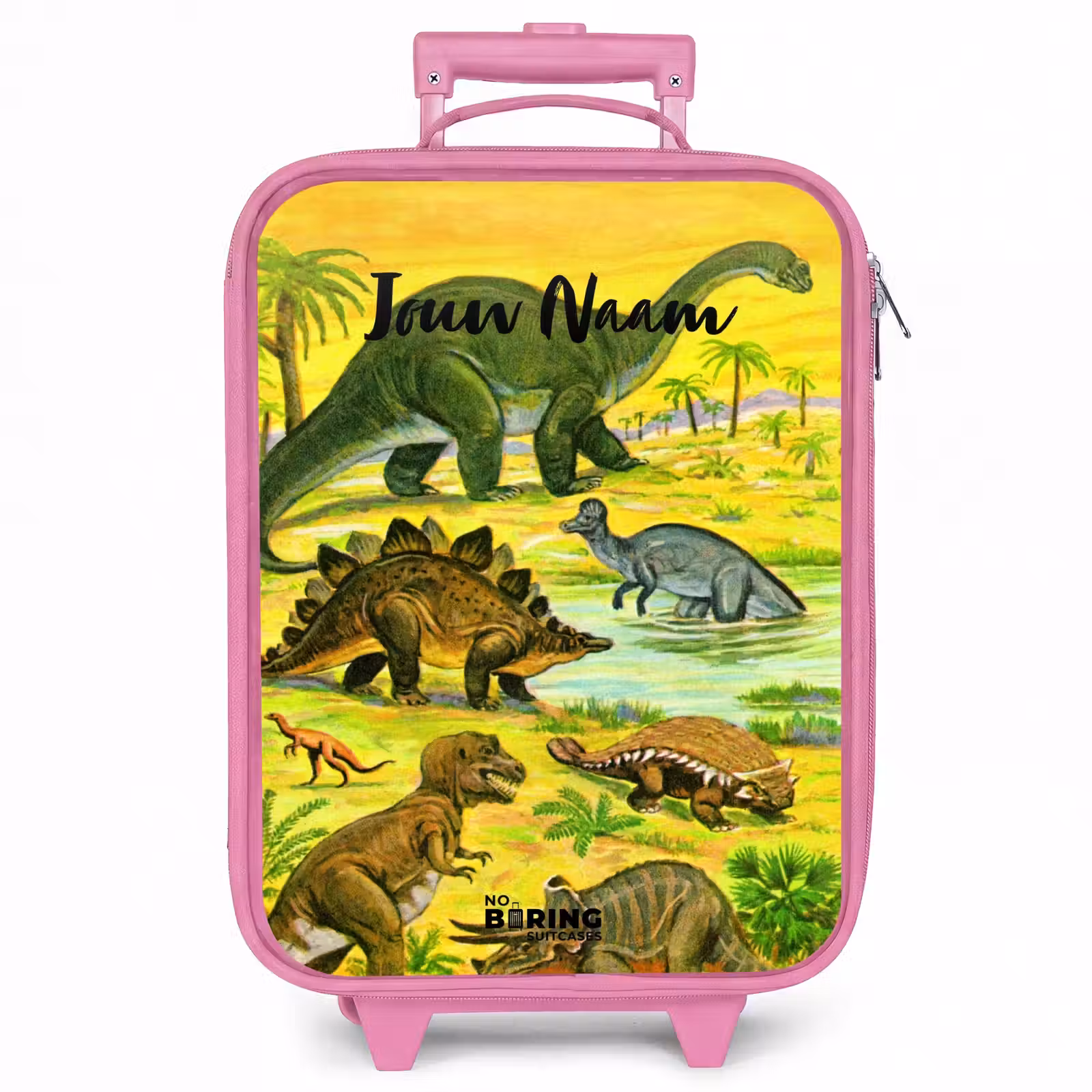Kinderkoffer met naam - Roze - Dinosaurus in Dinosaurusland — 1