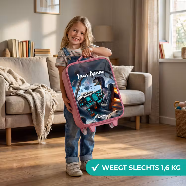 Kinderkoffer met naam - Roze - Astrodino — 2