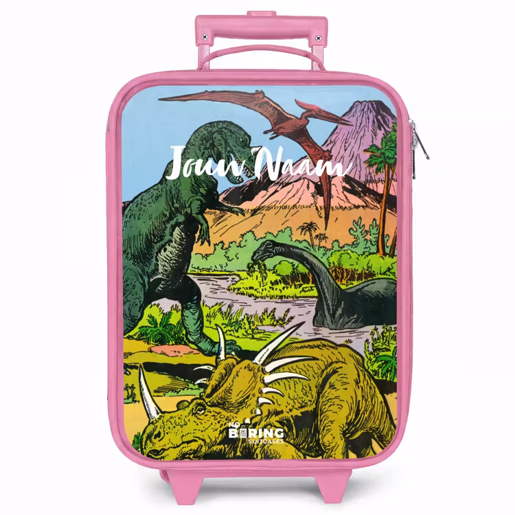 Kinderkoffer met naam - Roze - Feest in Dinosaurusland — 1