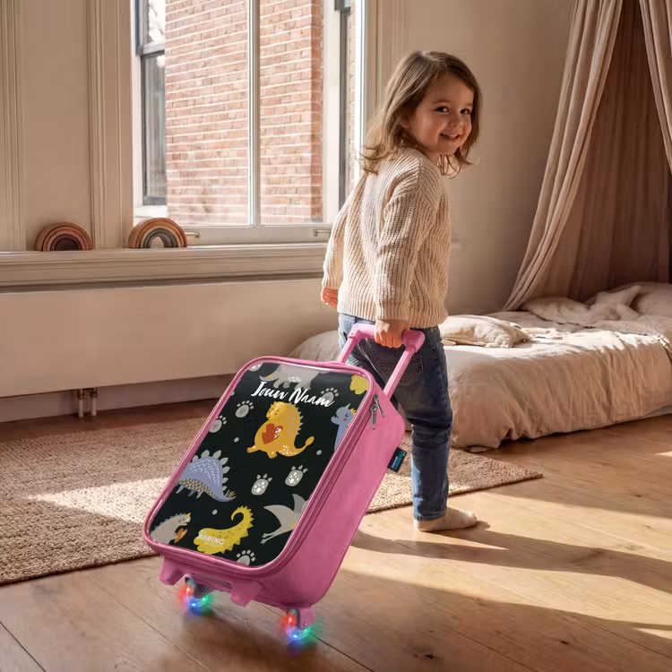 Kinderkoffer met naam - Roze - Liefdevolle dinosaurus — 3