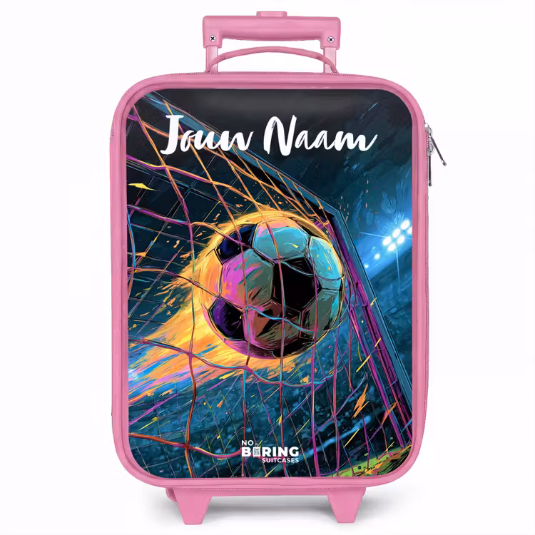 Kinderkoffer met naam - Roze - Neon - Net - Voetbal - Kleurrijk — 1