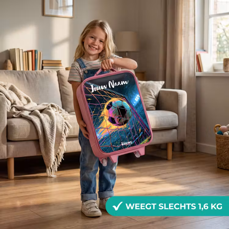 Kinderkoffer met naam - Roze - Neon - Net - Voetbal - Kleurrijk — 2