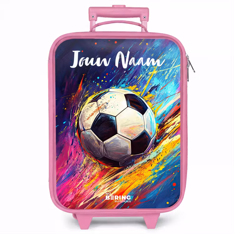 Kinderkoffer met naam - Roze - Neon - Voetbal - Kleurrijk — 1