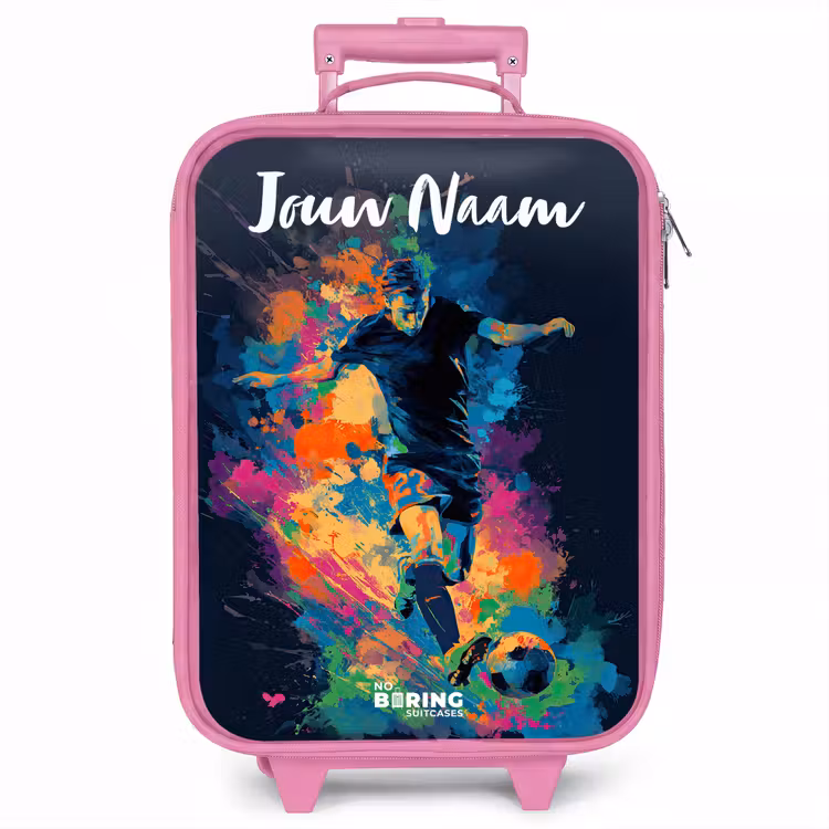 Kinderkoffer met naam - Roze - Neon - Voetballer - Kleurrijk — 1