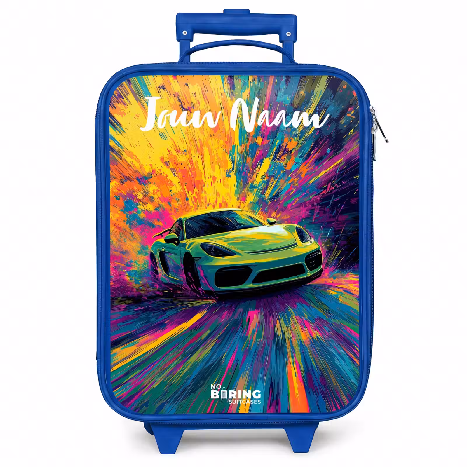 Kinderkoffer met naam - Blauw - Sportauto - Groen - Verfstrepen - Kleuren — 1