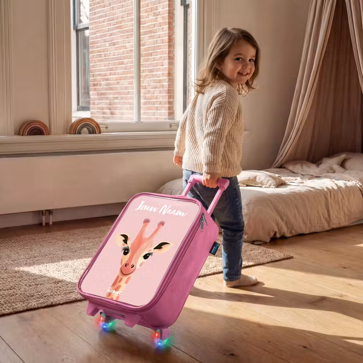 Kinderkoffer met naam - Roze - Giraffe - Wimpers - Minimalistisch - Roze — 3