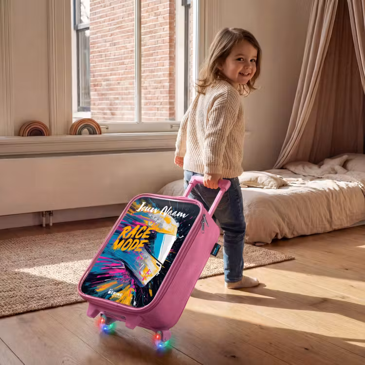 Kinderkoffer met naam - Roze - Racehelm - Abstract - Verf - Kleurrijk — 3