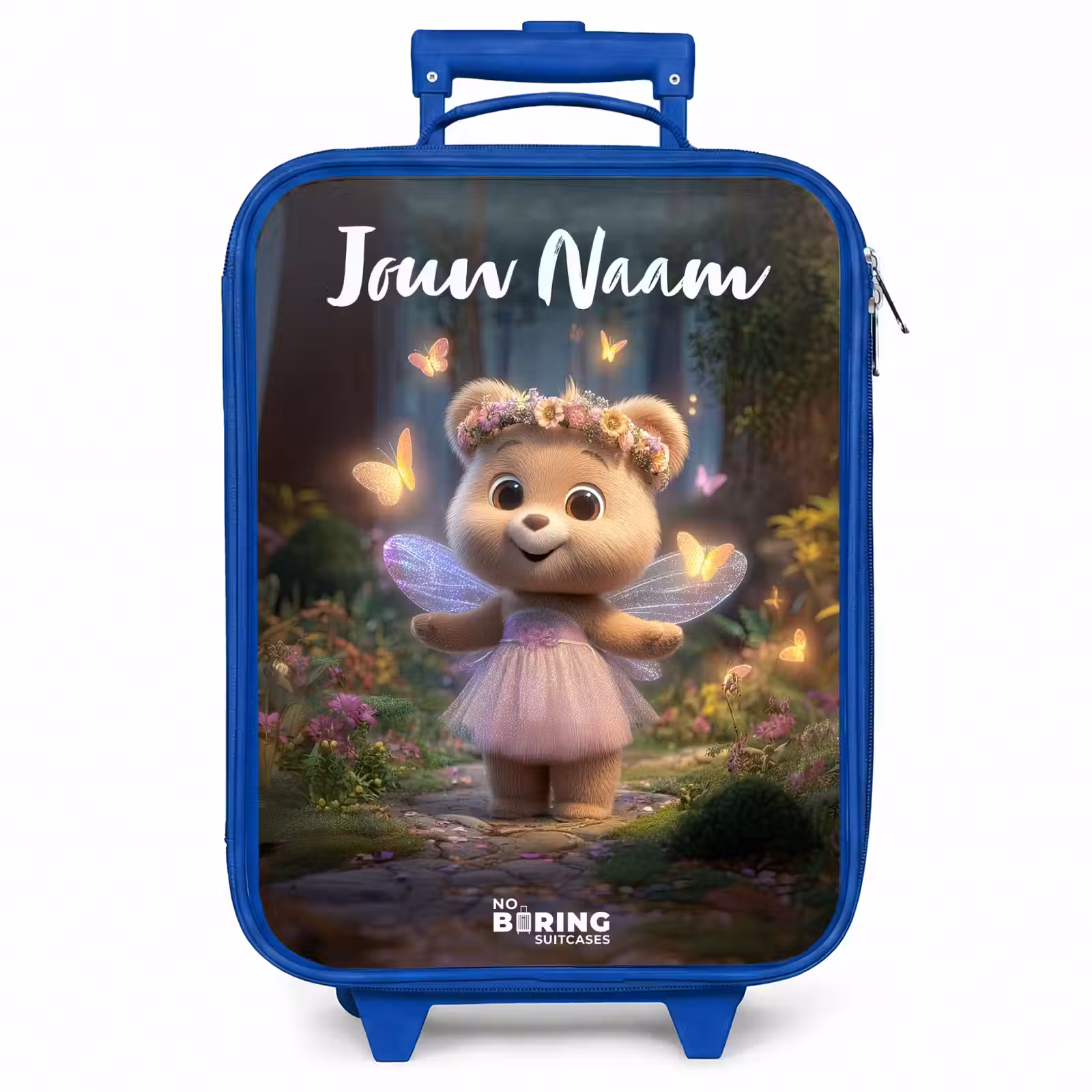 Kinderkoffer met naam - Blauw - Beer - Vlinders - Bos - Fairy — 1