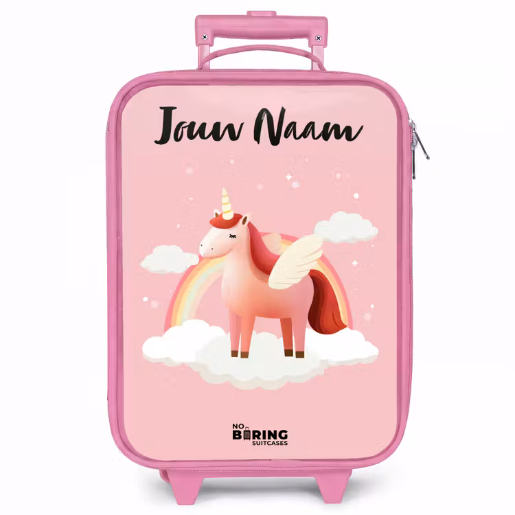 Kinderkoffer met naam - Roze - Eenhoorn - Vleugels - Roze - Regenboog — 1