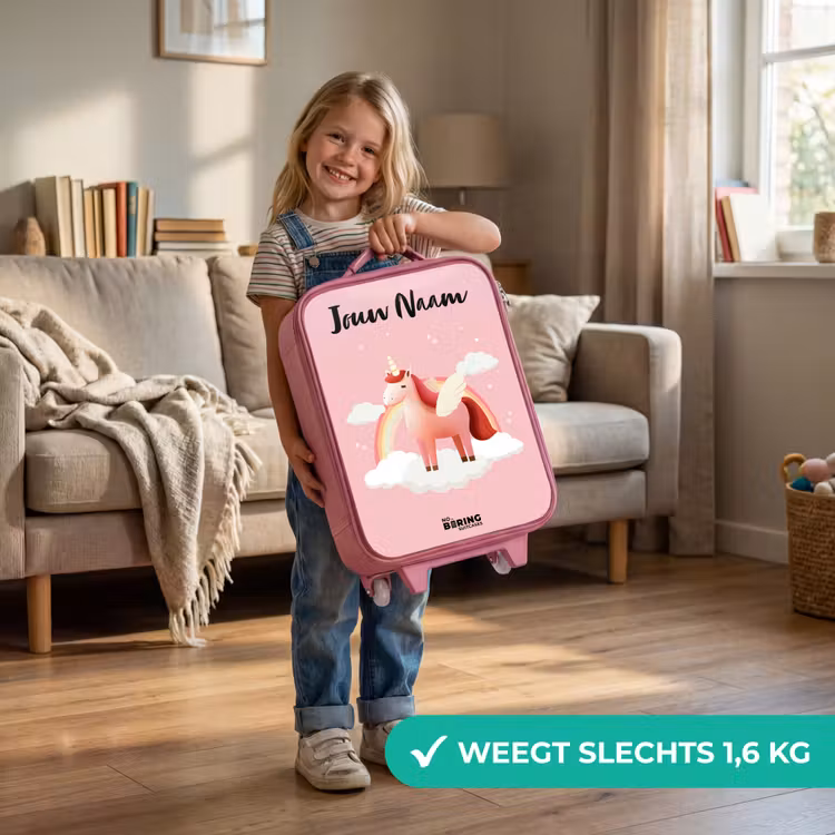 Kinderkoffer met naam - Roze - Eenhoorn - Vleugels - Roze - Regenboog — 2