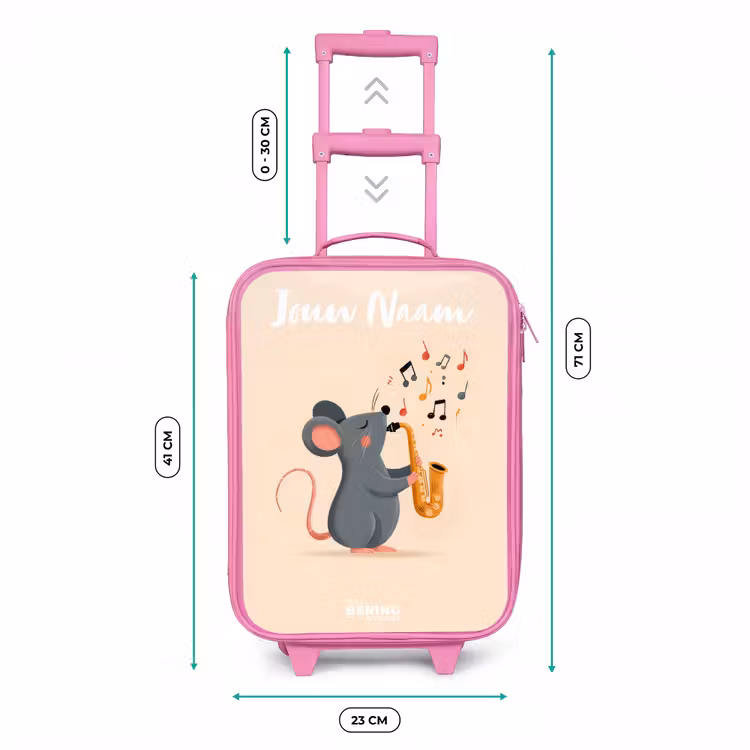 Kinderkoffer met naam - Roze - Muis - Saxofoon - Muziek — 6