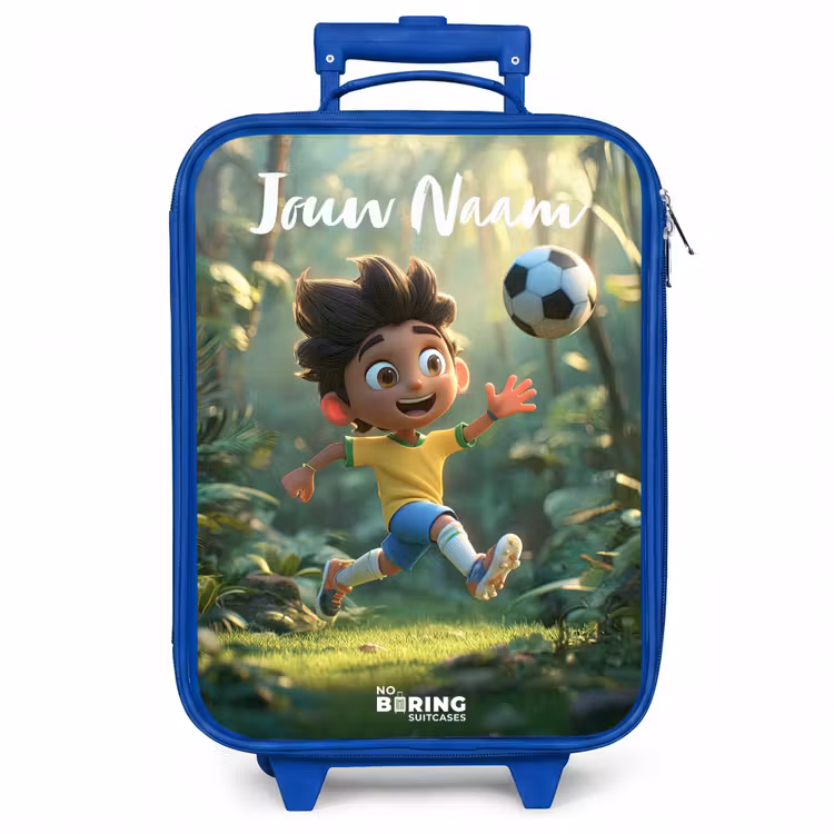 Kinderkoffer met naam - Blauw - Jongen - Voetbal - Bos - Bomen — 1