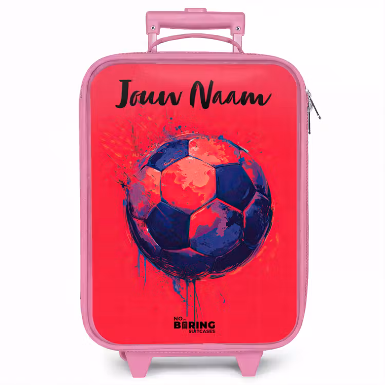 Kinderkoffer met naam - Roze - Voetbalvibes - Verf - Blauw - Rood — 1