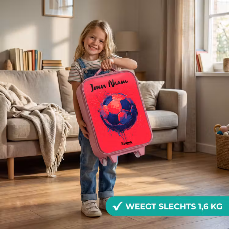 Kinderkoffer met naam - Roze - Voetbalvibes - Verf - Blauw - Rood — 2