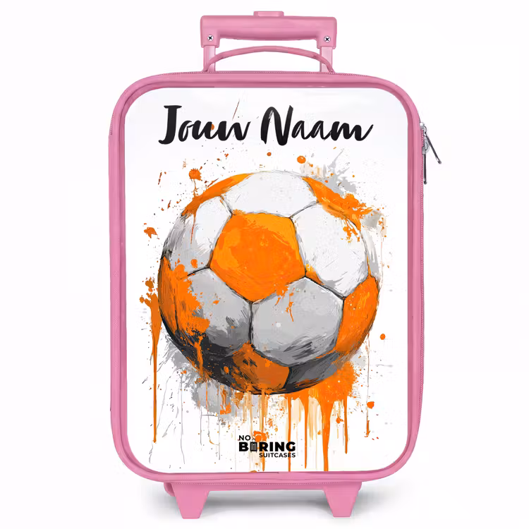 Kinderkoffer met naam - Roze - Voetbalvibes - Verf - Oranje — 1