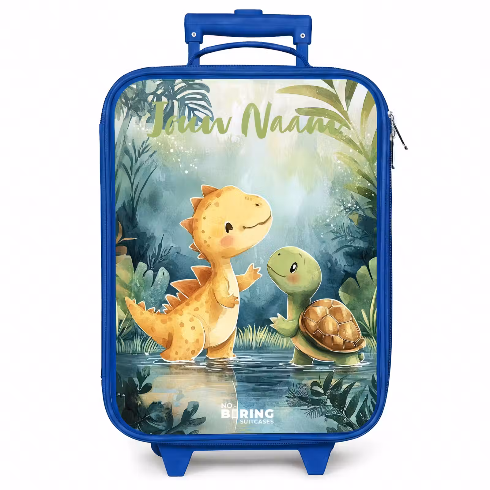 Kinderkoffer met naam - Blauw - Dino - Schildpad - Jungle — 1