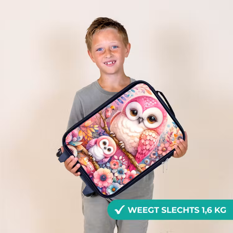 Kinderkoffer - Moeder uil met kuiken tussen kleurrijke bloemen — 2