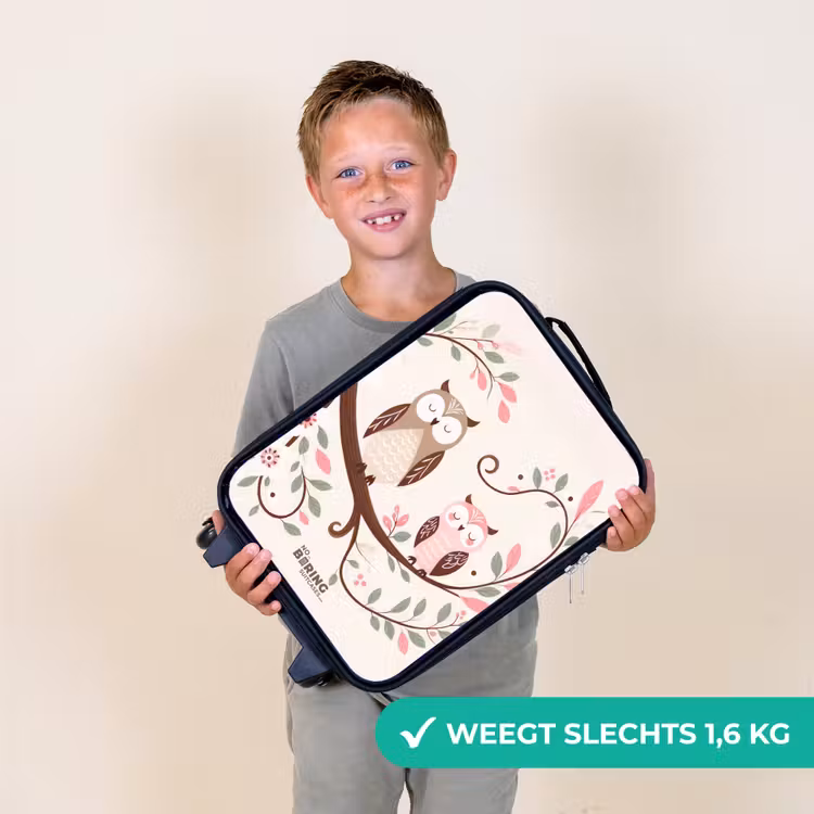 Kinderkoffer - Twee uilen op een tak met roze en groene bladeren — 2