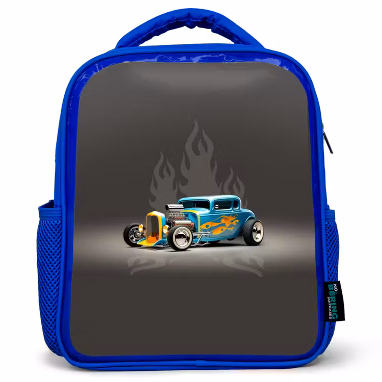 Kinderrugzak - Blauw - Blauwe auto met grijze vlammen — 1