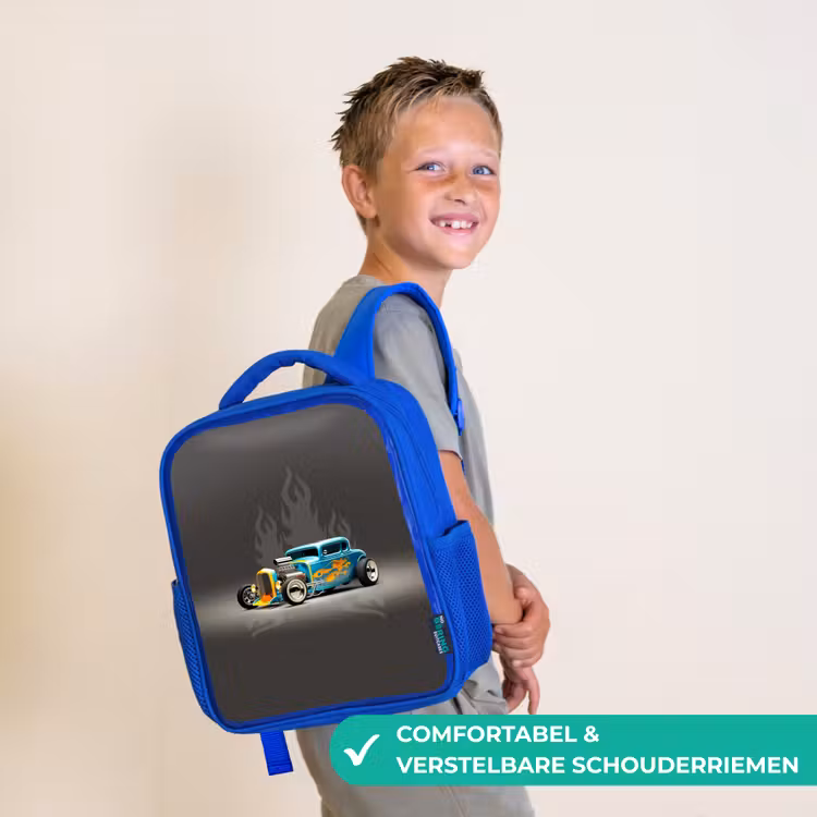 Kinderrugzak - Blauw - Blauwe auto met grijze vlammen — 4
