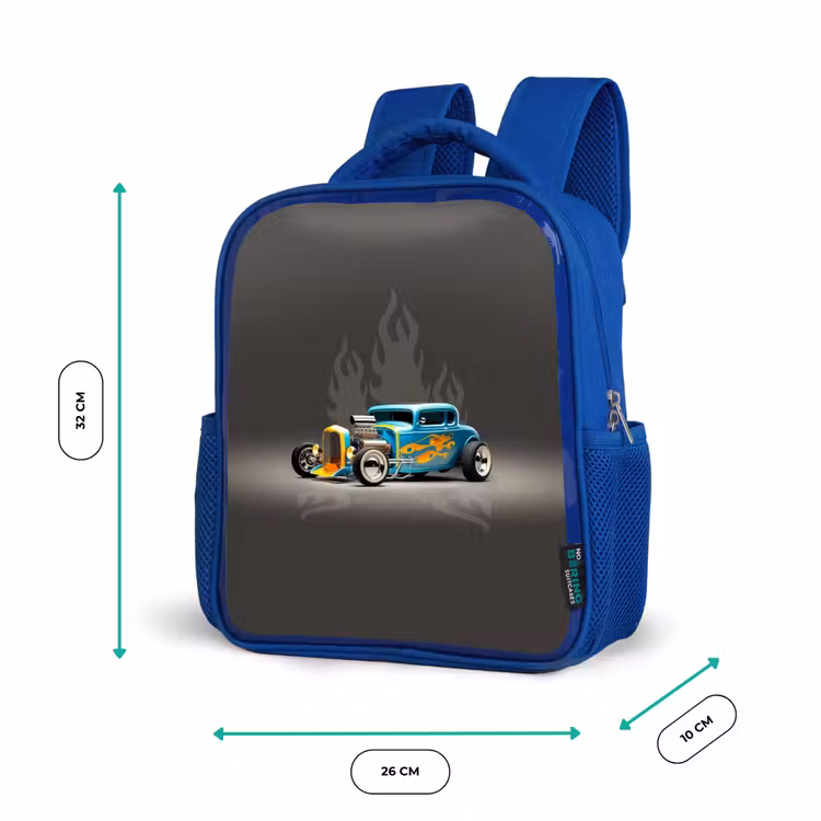 Kinderrugzak - Blauw - Blauwe auto met grijze vlammen — 6