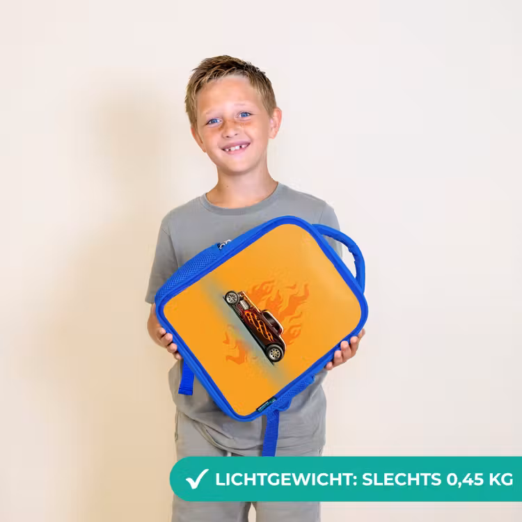 Kinderrugzak - Blauw - Bruine auto met gele vlammen — 2