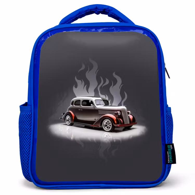 Kinderrugzak - Blauw - Grijze auto met grijze vlammen — 1