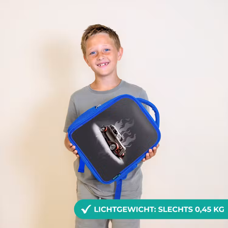 Kinderrugzak - Blauw - Grijze auto met grijze vlammen — 2