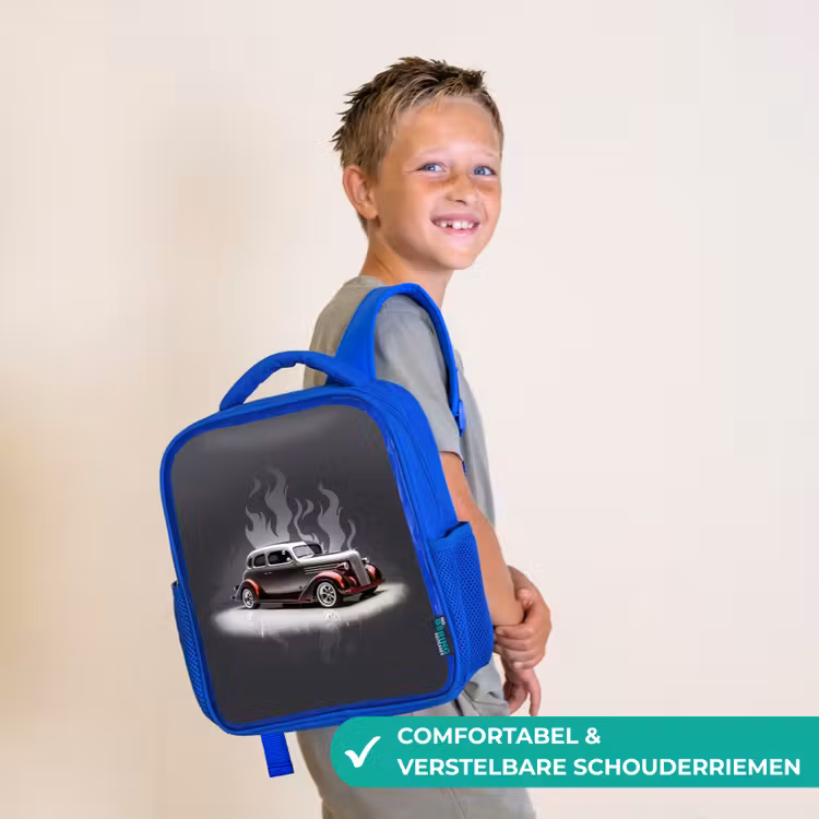 Kinderrugzak - Blauw - Grijze auto met grijze vlammen — 4