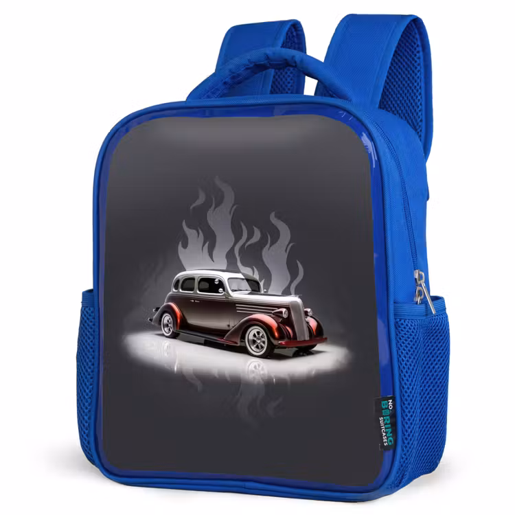 Kinderrugzak - Blauw - Grijze auto met grijze vlammen — 9